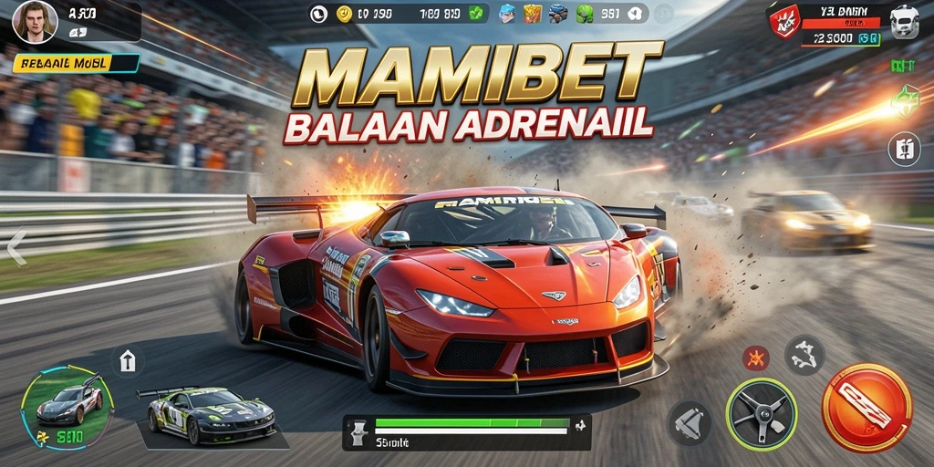 Screenshot gameplay MAMIBET yang menampilkan balapan mobil cepat.