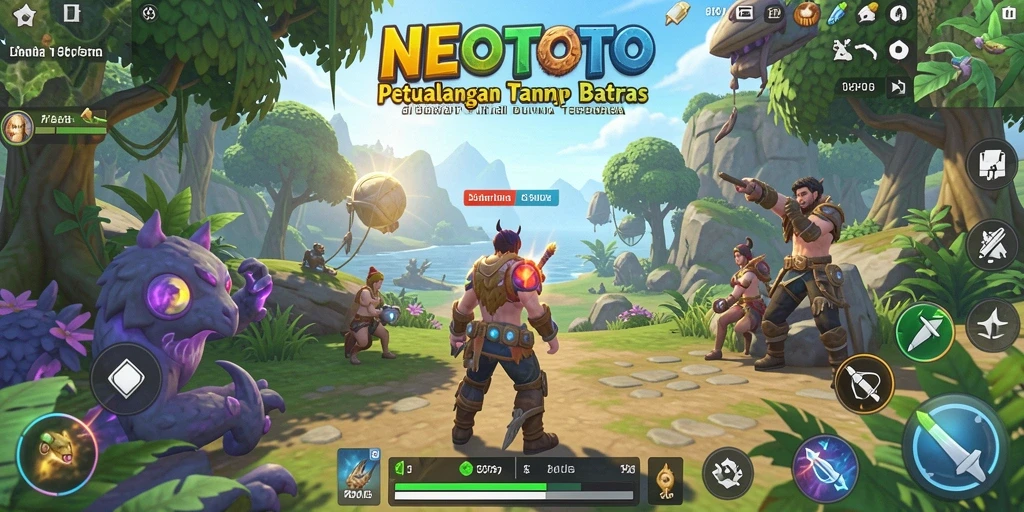 Screenshot gameplay NEOTOTO yang menampilkan eksplorasi dunia terbuka.