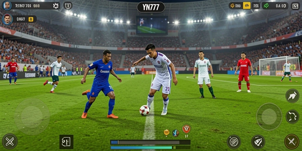 Tampilan gameplay YN777 dengan aksi sepak bola yang mendebarkan.